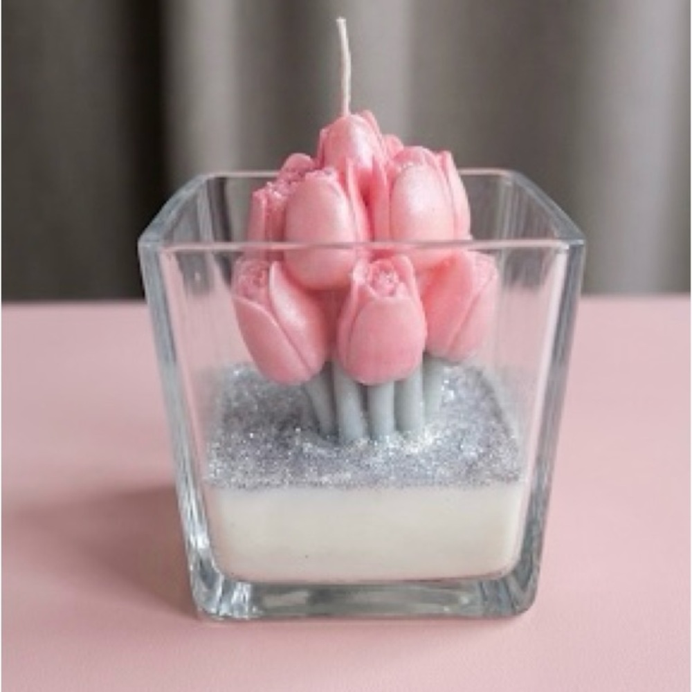 Pink Tulip Candle in Glass Vase